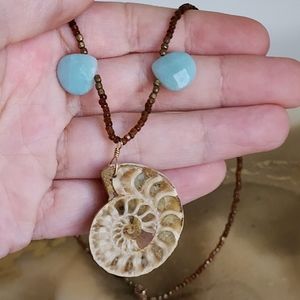 Ammonite Fossil Necklace with Amazonite Stones